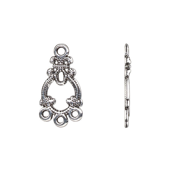 Drop, antique silver-finished "pewter" (zinc-based alloy), 15x11mm single-sided fancy open teardrop with 4 closed loops. Sold per pkg of 20. image number 0