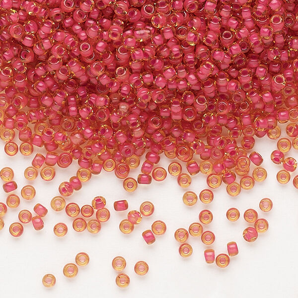 Seed bead, Dyna-Mites™, glass, pkg/1/2kg, #11 round, translucent inside dyed color yellow/fuchsia, (226 11/0 RR). image number 0