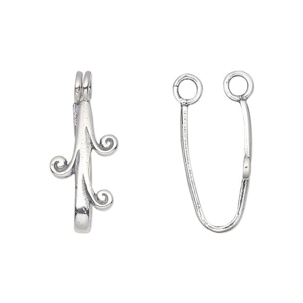 Bail, JBB Findings, donut, antiqued sterling silver, 19.5x6.5mm with fancy design, 17.5x3.5mm grip length. Sold individually. image number 0