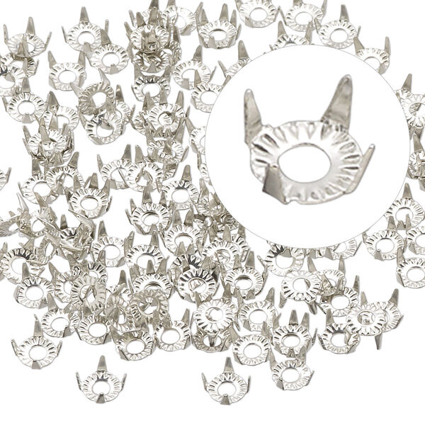 Rhinestone setting, silver-finished steel, 5x2.5mm 4-prong round, fits 4mm rhinestone. Sold per pkg of 135. image number 0