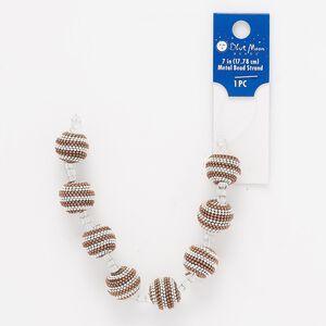 Bead, acrylic and steel, transparent silver and brown, 13-14mm beaded round with ball chain and 0.6-2.2mm hole. Sold per 7-inch strand.