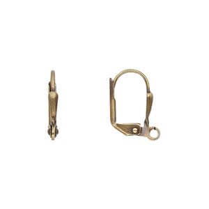 Ear wire leverback 1pkg10 antique gold-plated, 16mm / 7x2mm plain shield / open loop, brass 5 pair
