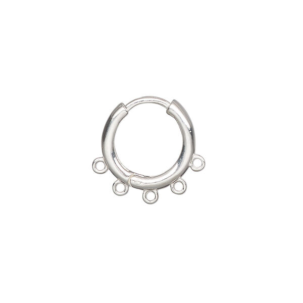 Earring, sterling silver, 14mm round hoop with 5 closed loops and hinged closure. Sold per pair. image number 0