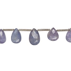 Tanzanite 1pkg19, hand-cut top-drilled faceted puffed teardrop bead 8x6mm-9x7mm