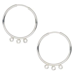 Earring hoop 1pkg2 sterling silver, 20mm round / endless loop / 3 bottom loops, 21 gauge 1 pair