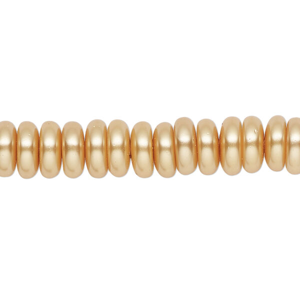 Bead, glass pearl, gold, 8x3mm rondelle. Sold per 15-1/2 to 16-inch strand, approximately 120 beads. image number 0