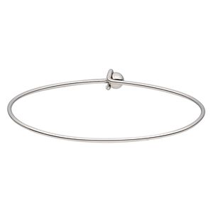 Bracelet, bangle, stainless steel, 1.4mm wide oval with 6mm twist-off bead end and hook closure, 2-1/2 inch inside diameter. Sold individually.