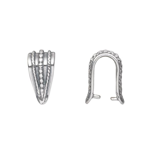 Bail, ice-pick, antiqued sterling silver, 16x8mm beaded shield with dots and braids, 12mm grip length. Sold individually. image number 0