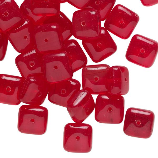 Bead, pressed glass, translucent red, 8x5mm square rondelle. Sold per 1-ounce pkg, approximately 45 beads. image number 0