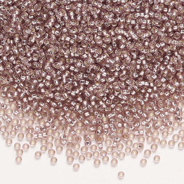 Seed bead, Miyuki, glass, pkg/250g, #15 rocaille, transparent silver-lined smoky amethyst (RR-12). image number 0