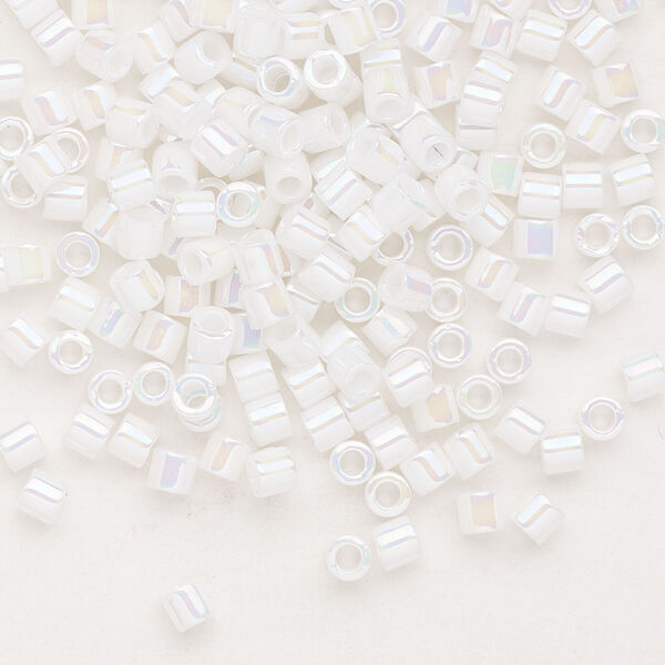Seed bead, Delica®, glass, pkg/7.5g, #8 round, opaque rainbow white pearl (DBL-0202). image number 0