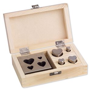 Disc cutter, steel and wood, 3x3x1-inch base for cutting 11mm-29x25mm hearts. Sold per 5-piece set.