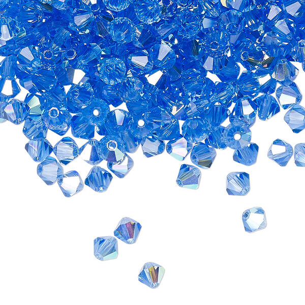 Bead 144pk sapphire AB, Preciosa Czech crystal 4mm bicone image number 0
