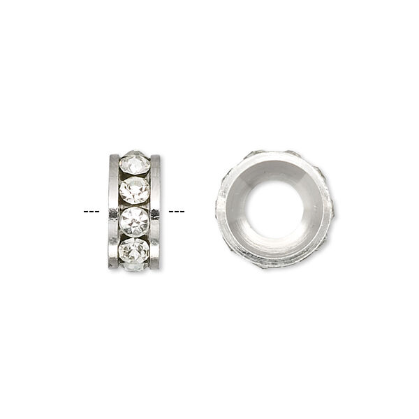 Bead, Dione®, Czech crystal and silver-plated brass, crystal clear, 12x5mm rondelle with 6mm hole. Sold per pkg of 2. image number 0