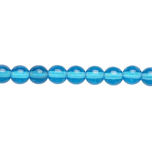 Bead, Czech glass druk, transparent turquoise blue, 6mm round. Sold per 15-1/2" to 16" strand. image number 0