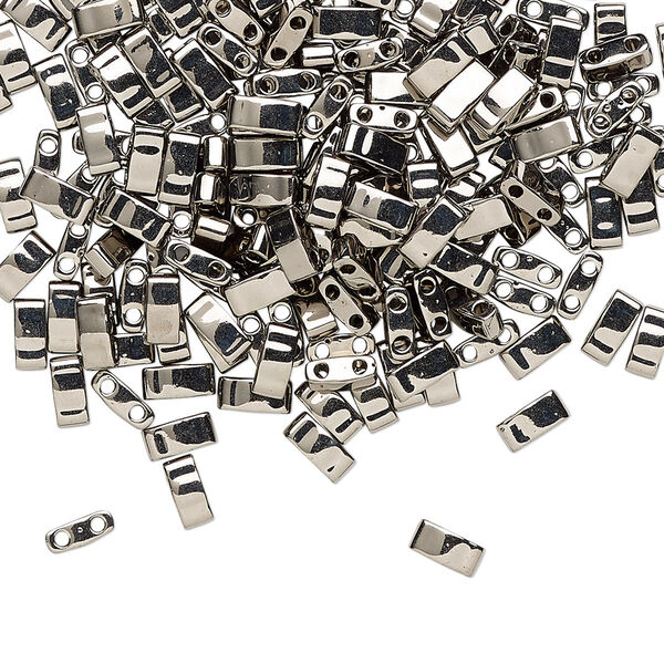 Seed bead, TILA®, glass, pkg/40g, 5x2.3mm half tila rectangle, opaque nickel-plated, (HTL-190). image number 0
