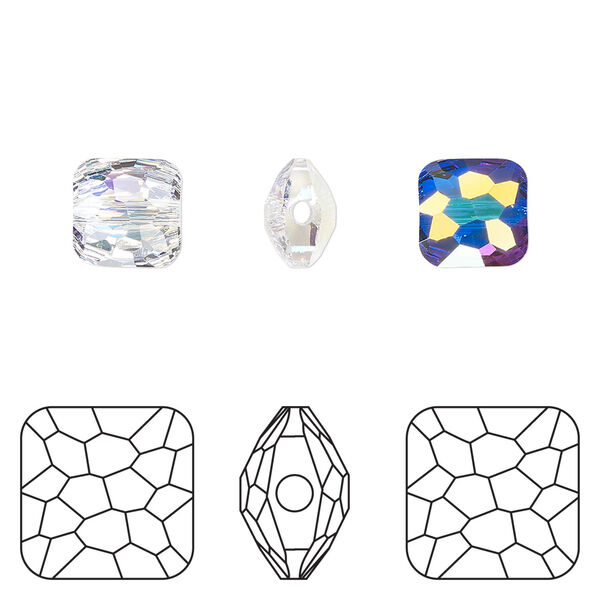 Bead 1pkg4 crystal AB, Crystal Passions® 8mm puffed square 5035 image number 0