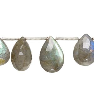 Labradorite 1pkg13, hand-cut top-drilled faceted puffed teardrop bead natural 12x9mm-20x12mm