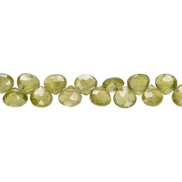 Peridot 1pkg1, hand-cut top-drilled faceted puffed teardrop bead natural B grade, 7 inch 6x5mm-7x6mm image number 0