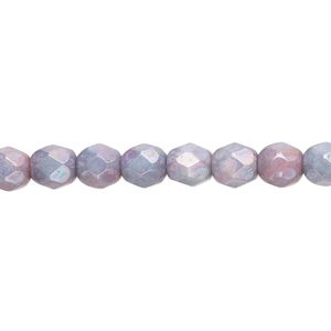 Bead, Czech fire-polished glass, opaque white chalk nebula, 6mm faceted round. Sold per 15-1/2" to 16" strand.