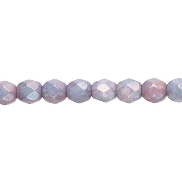 Bead, Czech fire-polished glass, opaque white chalk nebula, 6mm faceted round. Sold per 15-1/2" to 16" strand. image number 0