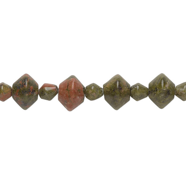 Bead, unakite (natural), 4x4mm-8x6mm double cone, B grade, Mohs hardness 6 to 7. Sold per 15-1/2" to 16" strand. image number 0