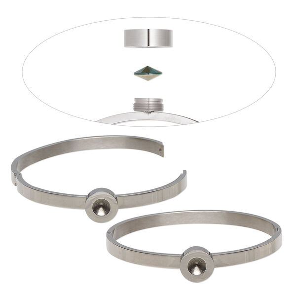 Bracelet, Almost Instant Jewelry®, hinged bangle, stainless steel, 6mm wide with SS39 rivoli bezel setting, 7-1/2 inches. Sold individually. image number 0