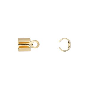 Cord end, fold-over, gold-plated steel, 7x6mm, 5.5mm inside diameter. Sold per pkg of 20.