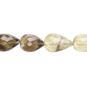 Lemon smoky quartz 1pkg1, hand-cut micro-faceted teardrop bead 7 inch 11x9mm-16x9mm