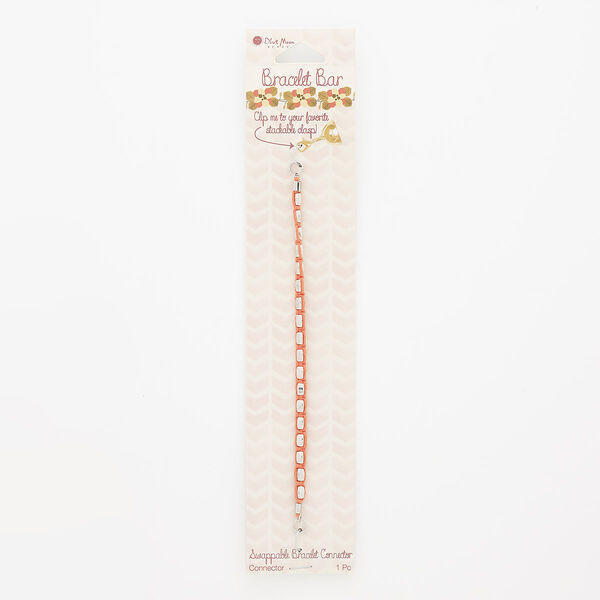 Bracelet component, cotton / silver-finished "pewter" (zinc-based alloy) / steel, orange, 3mm wide rectangle, 6 inches. Sold individually. image number 0