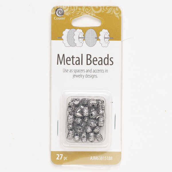 "Pewter" (zinc-based alloy) 1pkg27, textured puffed heart bead antique silver-finished 6mm image number 0