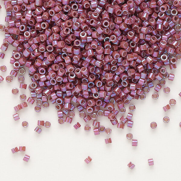 Seed bead, Delica®, glass, pkg/250g, #11 round, opaque metallic gold iris raspberry (DB-1015). image number 0