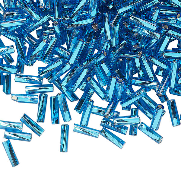 Bead, Preciosa Ornela Czech glass, bugle bead, pkg/50g, 1/4 inch twisted, silver-lined transparent sea blue, (67150). image number 0