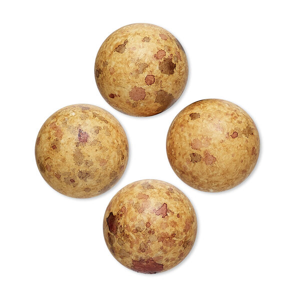 Cabochon, coated acrylic, opaque golden yellow and multicolored, 14mm non-calibrated round with speckles. Sold per pkg of 4. image number 0