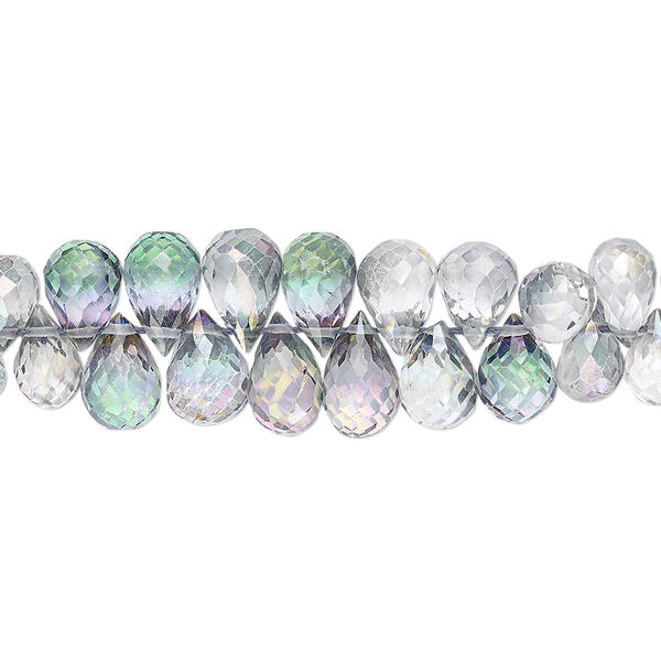 Bead, mystic topaz (coated), 6x5mm-8x6mm graduated hand-cut top-drilled faceted briolette, B+ grade, Mohs hardness 8. Sold per 4-inch strand, approximately 40-45 beads. image number 0