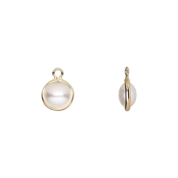 Drop, acrylic pearl and gold-finished brass, cream, 8.5mm double-sided round. Sold per pkg of 10. image number 0