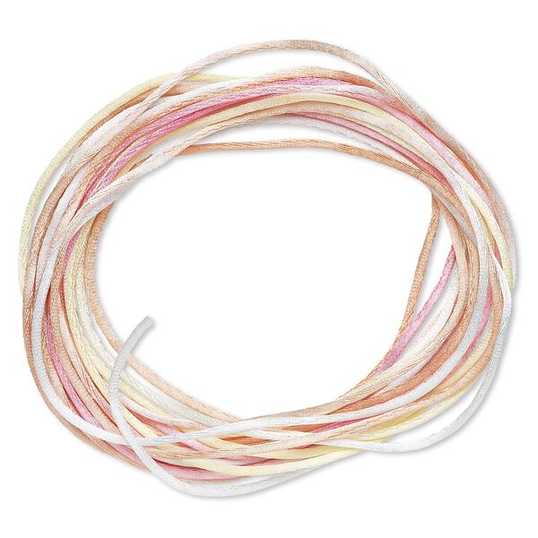 Cord, Satinique™, satin, spring flowers, 1mm mini. Sold per pkg of 10 feet. image number 0