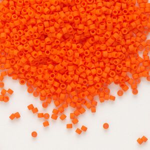 Seed bead, Delica®, glass, pkg/250g, #11 round, opaque matte orange (DB-0752).
