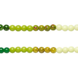 Bead, coated glass, opaque yellows and greens, 8-8.5mm round. Sold per pkg of (2) 7-inch strands, approximately 50 beads.