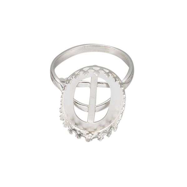 Ring, sterling silver, 19.5x14.5mm oval with 18x13mm oval cabochon bezel setting, size 7. Sold individually. image number 0