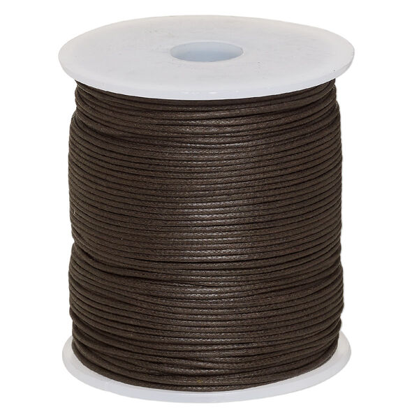 Cord, waxed cotton, brown, 1mm, 20-pound test. Sold per 100-meter spool. image number 0