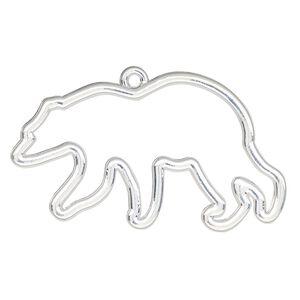 Component, resin frame, silver-finished "pewter" (zinc-based alloy), 41x24mm open bear. Sold per pkg of 2.