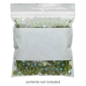Bag, Tite-Lip™, plastic, clear and white, 3-inch top zip with block. Sold per pkg of 100.