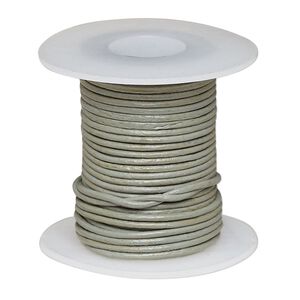 Cord, leather (dyed), grey, 0.5-0.8mm round. Sold per 5-yard spool.