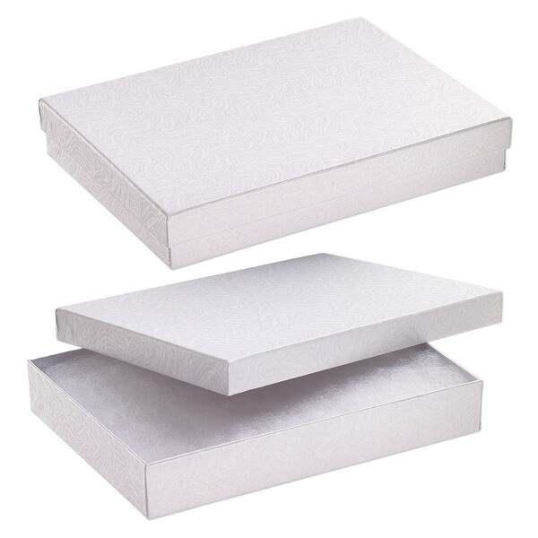 Box, paper, "cotton"-filled, white, 7-1/8 x 5-1/8 x 1-1/8 inch rectangle. Sold per pkg of 10. image number 0