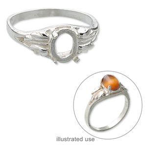 Ring, sterling silver, two-leaf band with 8x6mm 4-prong oval setting, size 8. Sold individually.