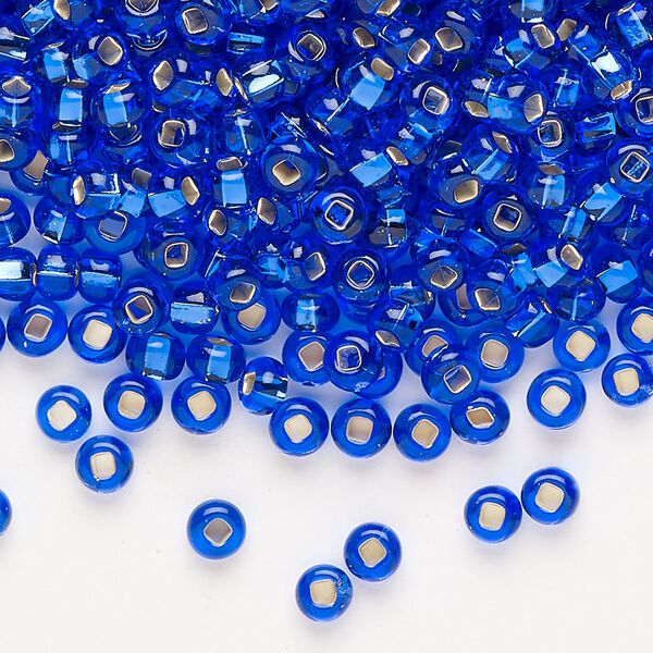 Glass 1pkg1, square hole round seed bead translucent silver-lined royal blue #6 100g image number 0
