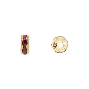 Bead, glass rhinestone and gold-finished brass, garnet red, 8x4mm rondelle. Sold per pkg of 10.