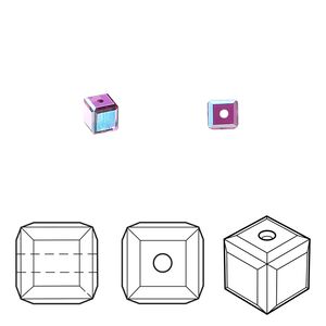 Bead 12pk fuchsia AB, Crystal Passions® 4mm cube 5601