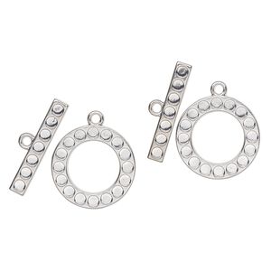 Clasp toggle brass 2pk 25mm, antique silver finish